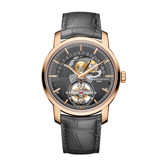 Vacheron Constantin Traditionnelle tourbillon retrograde date openface 41 mm Grey Dial 18K Pink Gold   Leather Strap 6010T/000R-B638