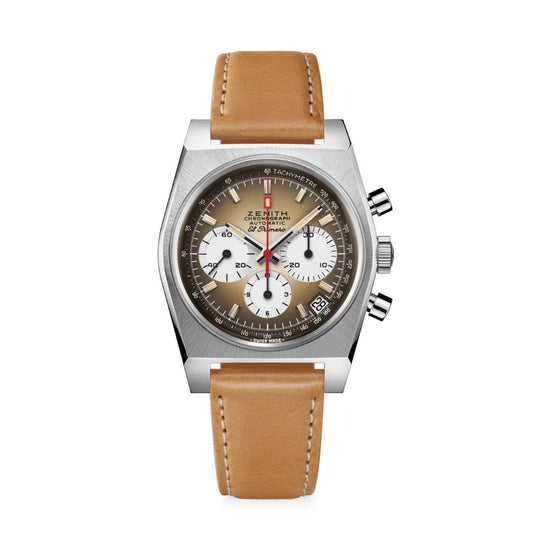 Zenith CHRONOMASTER REVIVAL EL PRIMERO A385 37 mm Brown Dial Stainless Steel   Leather Strap 03.A384.400/385.C855