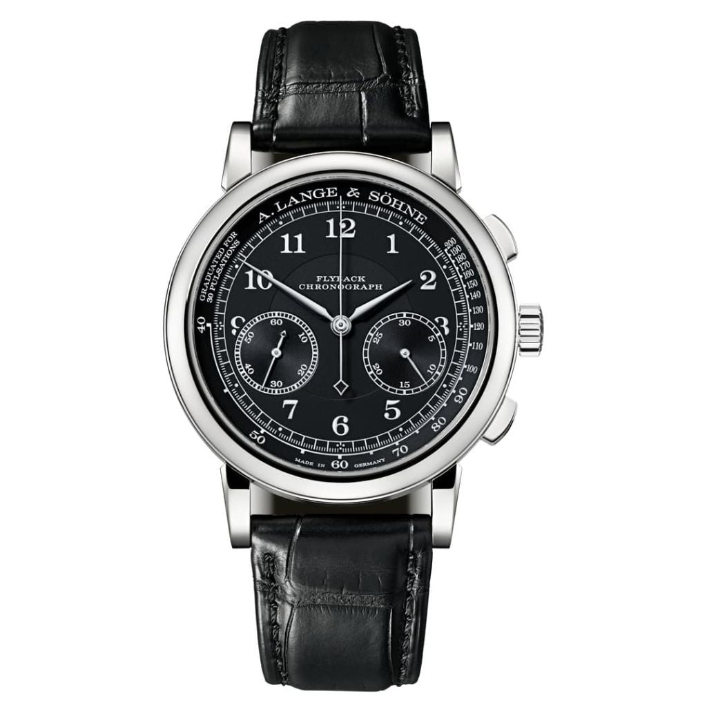 A. Lange & Sohne 1815 Chronograph 39.5 mm Black Dial 18k White Gold   Leather Strap 414.028 / LSLS4143AG