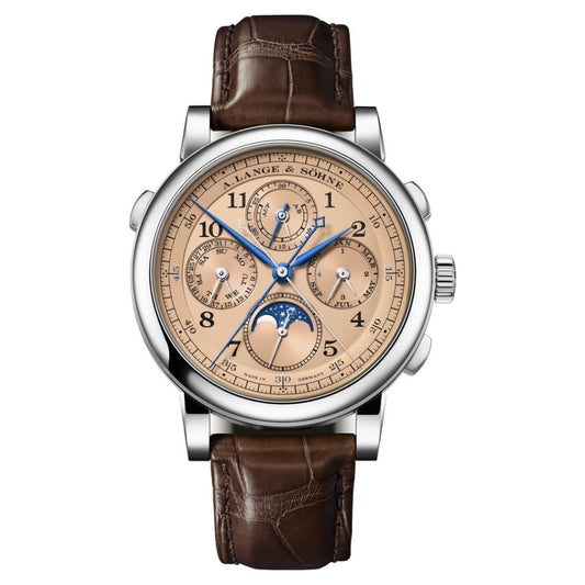 A. Lange & Sohne 1815 Rattrapante Perpetual Calendar 41.9 mm Pink Dial 18k White Gold   Leather Strap 421.056FE / LSLS4213AA