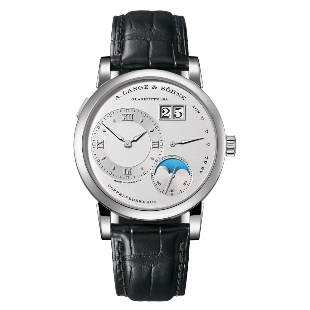 A. Lange & Sohne LANGE 1 MOON PHASE 38.5 mm Silver Dial Platinum   Leather Strap 192.025 / LSLS1922AA