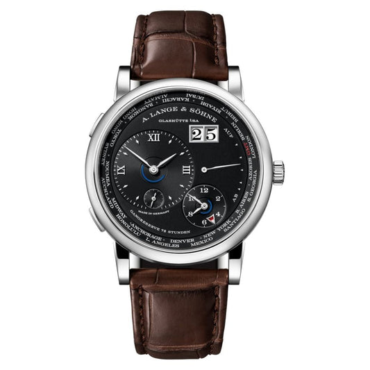 A. Lange & Sohne LANGE 1 TIME ZONE 41.9 mm Black Dial 18K White Gold   Leather Strap 136.029 / LSLS1363AG