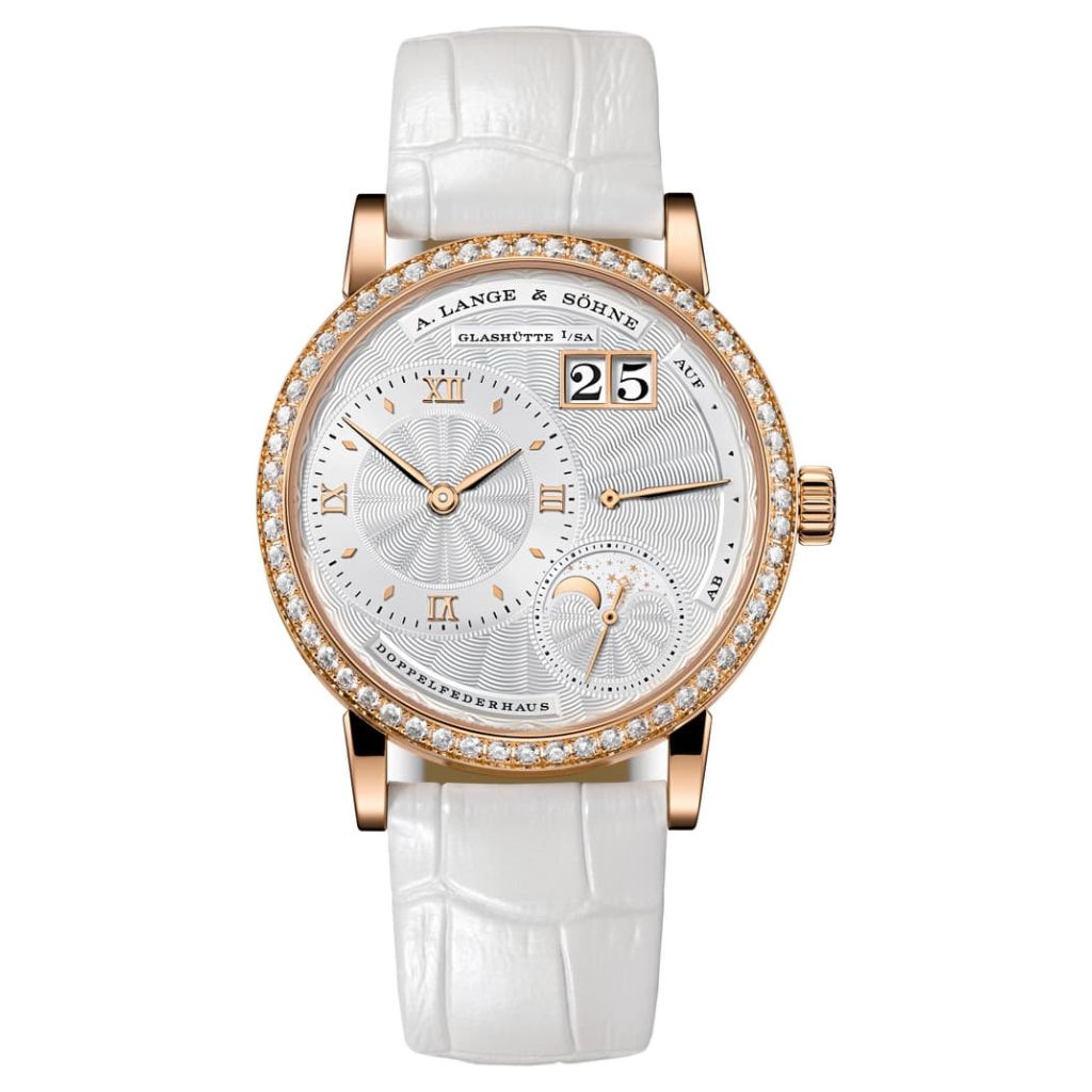 A. Lange & Sohne LITTLE LANGE 1 MOON PHASE 36.8 mm Silver Dial with Diamonds 18K Pink Gold   Leather Strap 182.830 / LSLS1824TQ