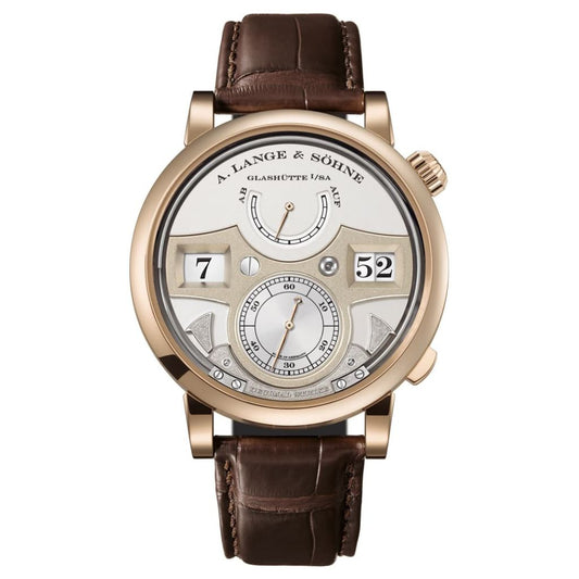 A. Lange & Sohne Zeitwerk Decimal Strike 44.2 mm Silver Dial 18k Honey Gold   Leather Strap 143.050 / LSLS1436AA