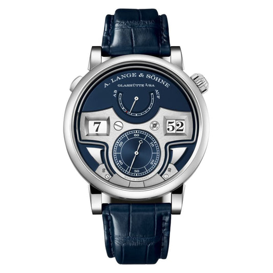 A. Lange & Sohne Zeitwerk Minute Repeater 44.2 mm Blue Dial 18k White Gold   Leather Strap 147.028F / LSLS1473AA