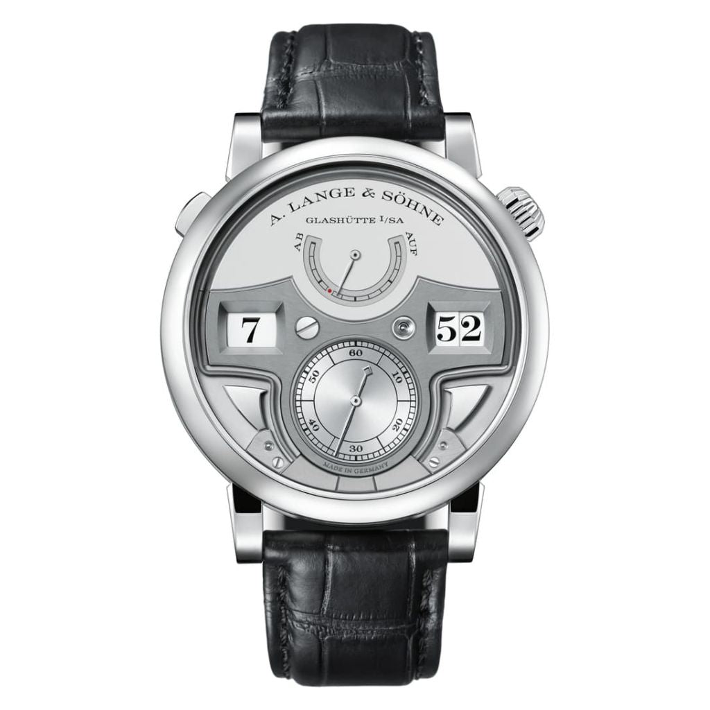 A. Lange & Sohne Zeitwerk Minute Repeater 44.2 mm Silver Dial Platinum   Leather Strap 147.025F / LSLS1472AC