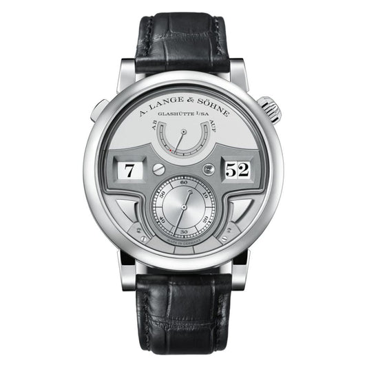 A. Lange & Sohne Zeitwerk Minute Repeater 44.2 mm Silver Dial Platinum   Leather Strap 147.025F / LSLS1472AC