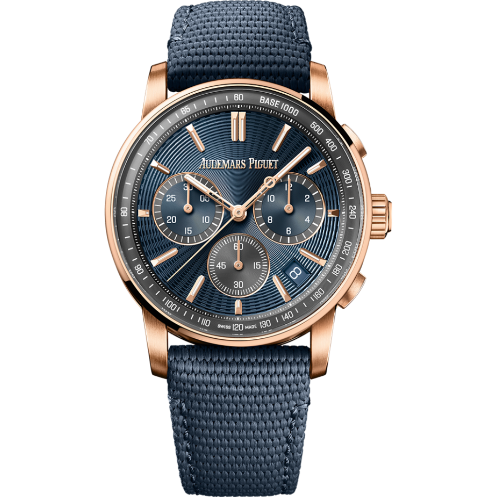 Audemars Piguet Code 11.59 by Audemars Piguet Selfwinding Chronograph 41 mm Blue  Dial 18-Carat Pink Gold Rubber-Coated Strap 26393OR.OO.A348KB.01