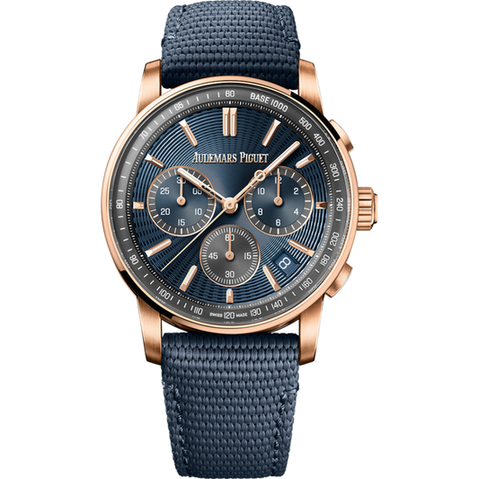 Audemars Piguet Code 11.59 by Audemars Piguet Selfwinding Chronograph 41 mm Blue  Dial 18-Carat Pink Gold Rubber-Coated Strap 26393OR.OO.A348KB.01