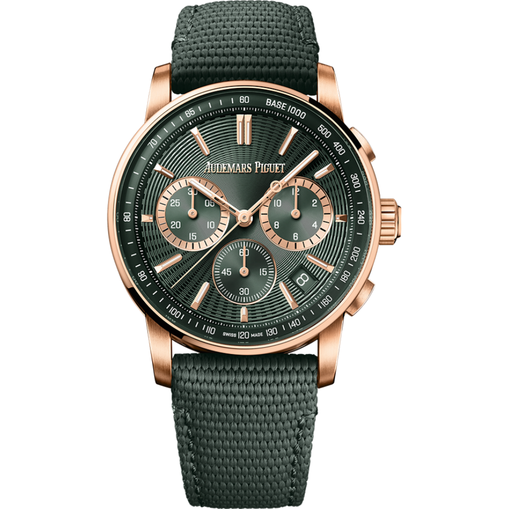 Audemars Piguet Code 11.59 by Audemars Piguet Selfwinding Chronograph 41 mm Green Dial 18-Carat Pink Gold Rubber-Coated Strap 26393OR.OO.A056KB.01