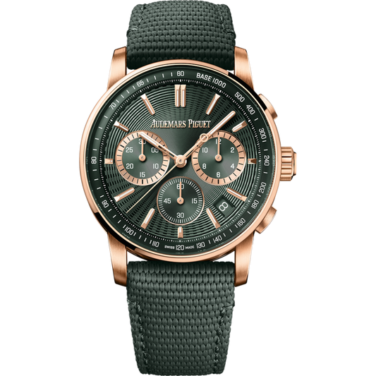 Audemars Piguet Code 11.59 by Audemars Piguet Selfwinding Chronograph 41 mm Green Dial 18-Carat Pink Gold Rubber-Coated Strap 26393OR.OO.A056KB.01