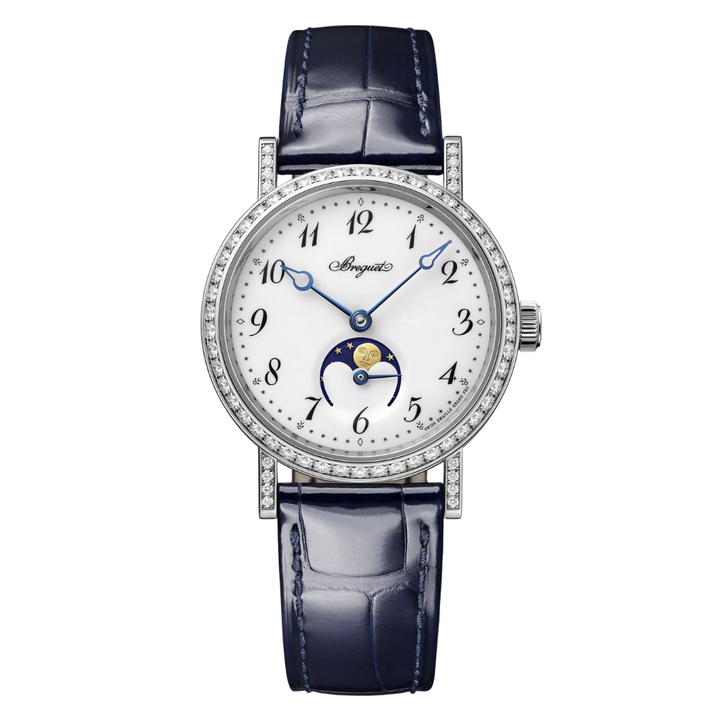 Breguet Classique 30 mm White Dial with Dimonds 18K White Gold Leather Strap 9088BB/29/964 DD0D