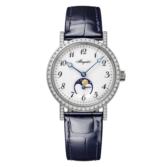 Breguet Classique 30 mm White Dial with Dimonds 18K White Gold Leather Strap 9088BB/29/964 DD0D