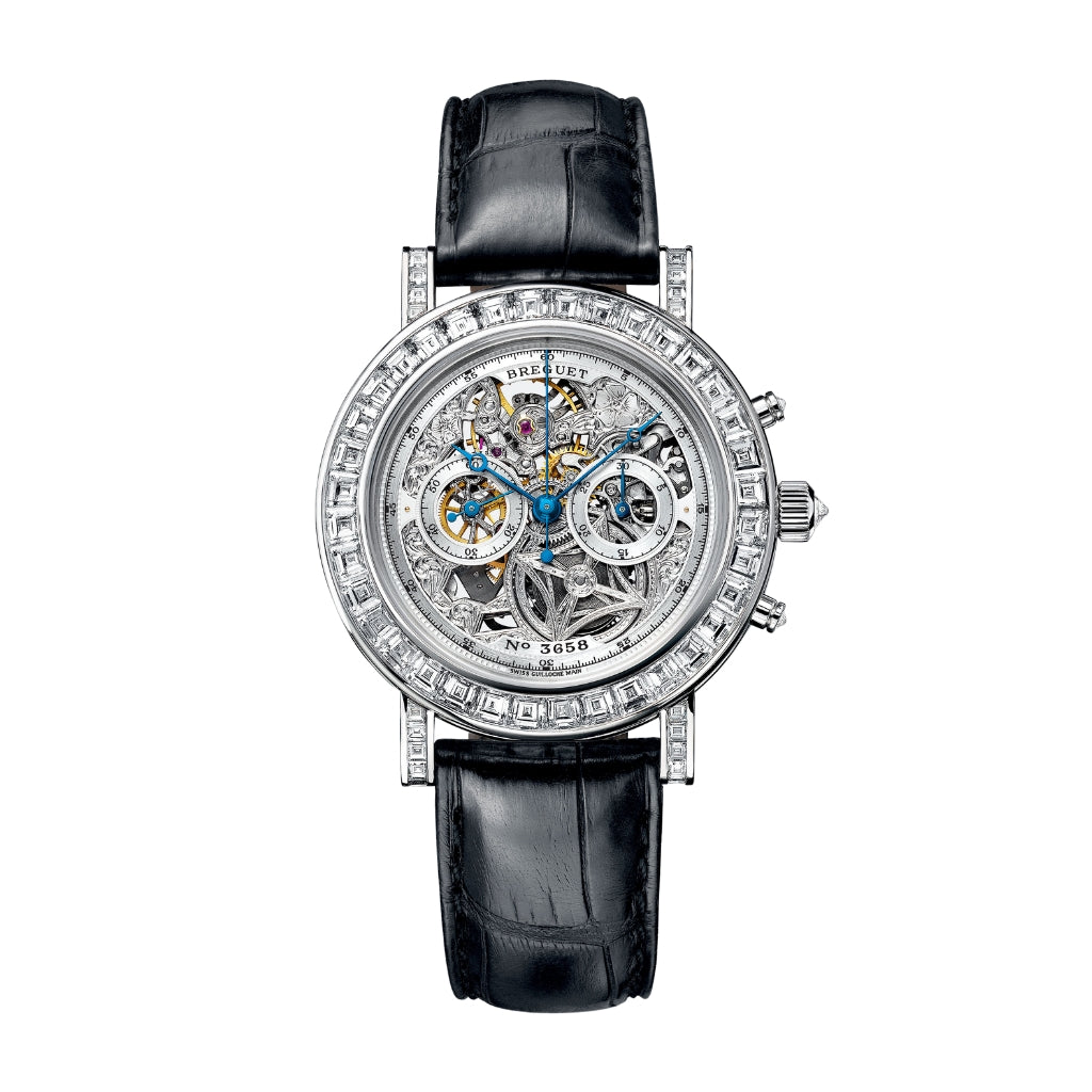 Breguet Classique Chronographe 5238 40.3 mm Transparent Dial with Diamonds 18k White Gold   Leather Strap 5238BB/10/9V6 DD00