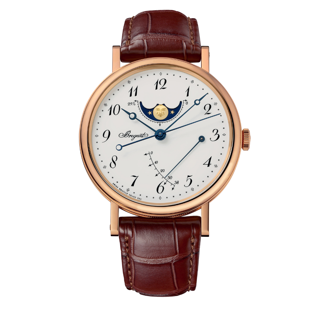 Breguet Classique Phase de Lune 7787 39 mm White Dial 18k Rose Gold Leather Strap 7787BR/29/9V6
