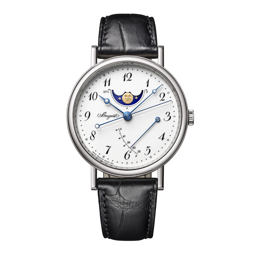 Breguet Classique Phase de Lune 7787 39 mm White Dial 18k White Gold Leather Strap 7787BB/29/9V6