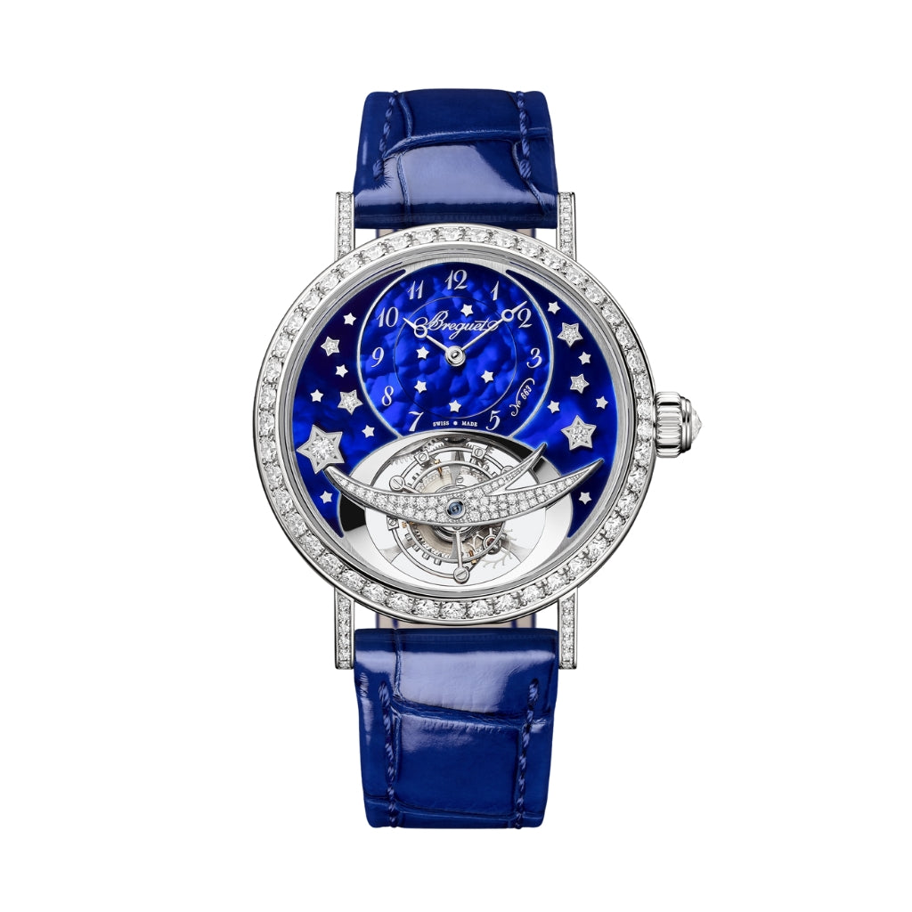 Breguet Classique Tourbillon 3358 35 mm Blue Dial with Diamonds 18k White Gold Leather Strap 3358BB/VD/986 D0