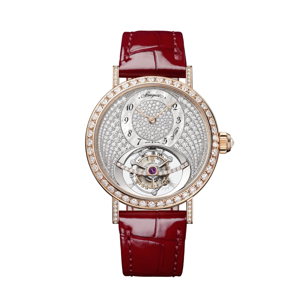 Breguet Classique Tourbillon 3358 35 mm Diamond Paved Dial 18k Rose Gold Leather Strap 3358BR/8D/986 D0