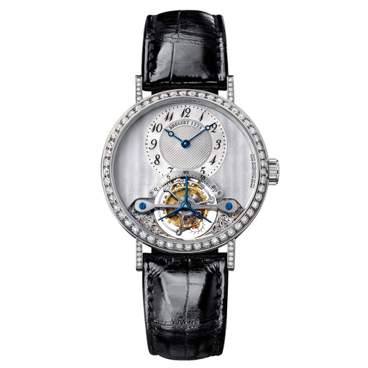 Breguet Classique Tourbillon 3358 35 mm Silver Dial with Diamonds 18k White Gold Leather Strap 3358BB/52/986 DD00