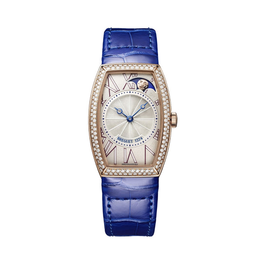 Breguet Héritage 35 x 25 mm Silver Dial with Diamonds 18k Rose Gold Blue Leather Strap 8861BR/15/986/D000