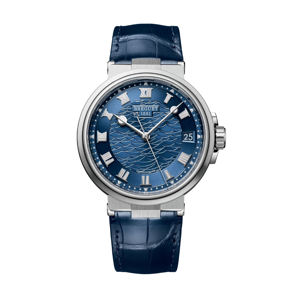 Breguet Marine 40 mm Blue Dial White Gold Blue Leather Strap 5517BB/Y2/9ZU
