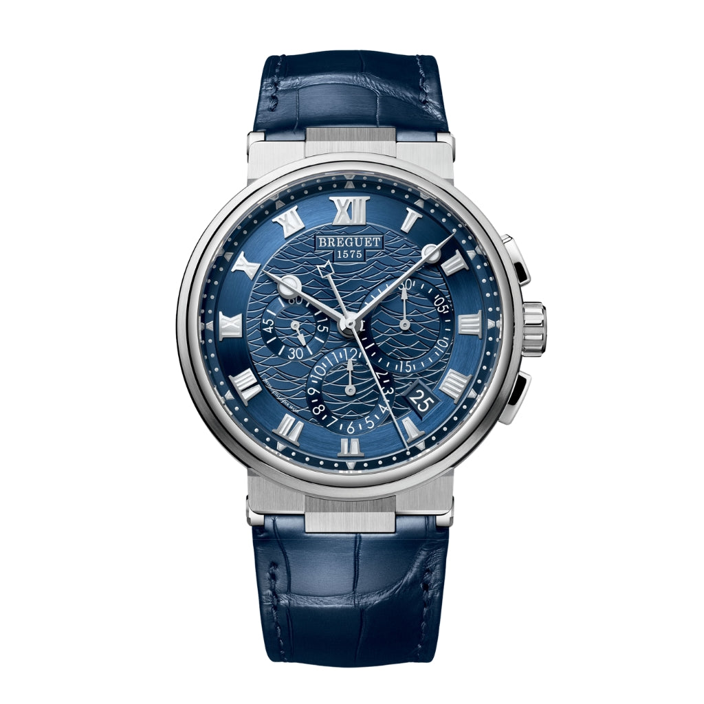 Breguet Marine 42.3 mm Blue Dial White Gold Blue Leather Strap 5527BB/Y2/9WV