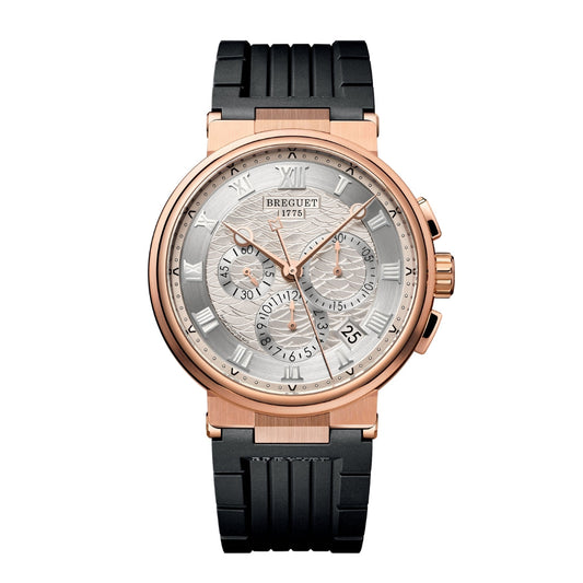 Breguet Marine 42.3 mm Silver Dial 18k Rose Gold Black Rubber Strap 5527BR/12/5WV