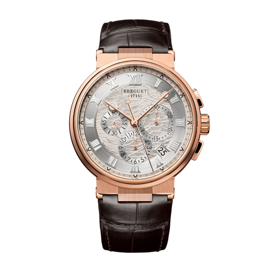 Breguet Marine 42.3 mm Silver Dial 18k Rose Gold Brown Leather Strap 5527BR/12/9WV