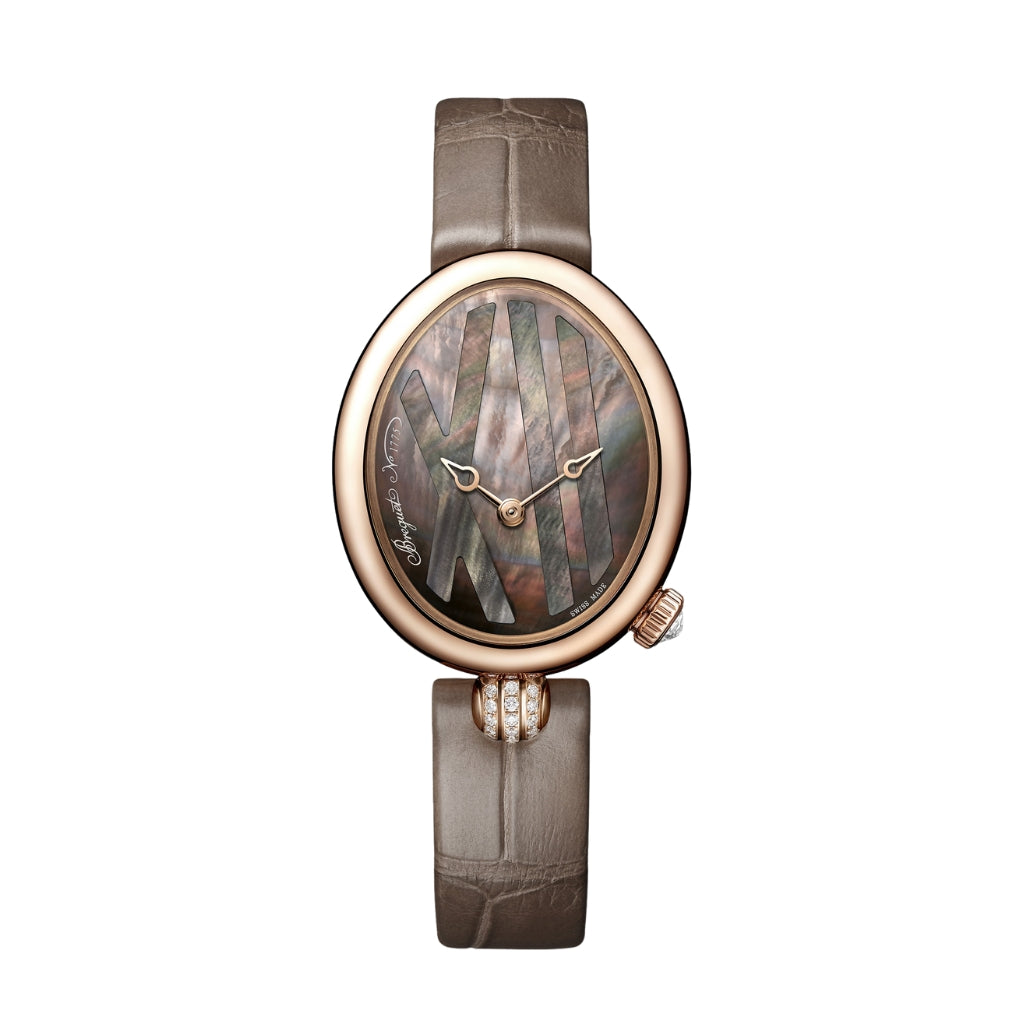 Breguet Reine 32.7 x 27.3 mm Tahitian Mother-Of-Pearl Dial with Diamonds 18k Rose Gold Brown Leather Strap 9808BR/5T/922/0D00