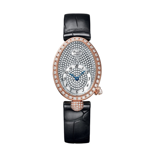 Breguet Reine 33 x 24.95 mm Diamond Paved Dial 18k Rose Gold Black Leather Strap 8928BR/8D/944/DD0D3L