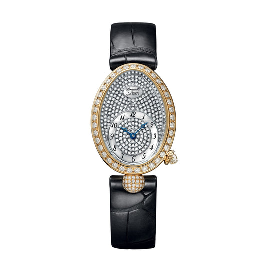 Breguet Reine 33 x 24.95 mm Diamond Paved Dial 18k Yellow Gold Black Leather Strap 8928BA/8D/944/DD0D3L