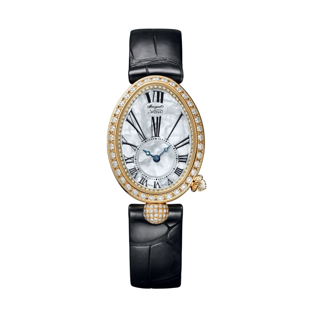 Breguet Reine 33 x 24.95 mm White Mother-Of-Pearl Dial with Diamonds 18k Yellow Gold Black Leather Strap 8928BA/51/944/DD0D3L