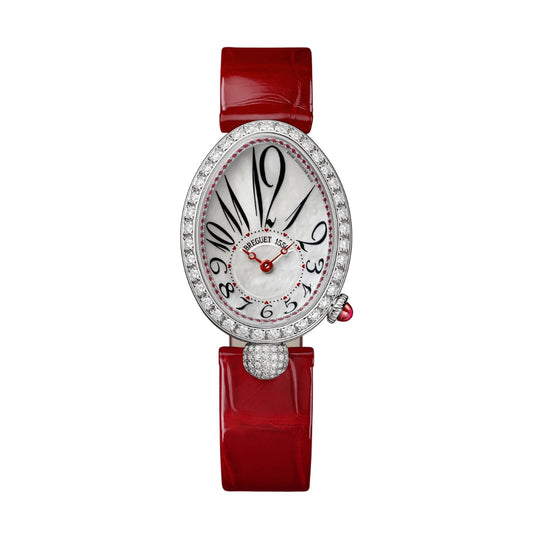 Breguet Reine 33 x 24.95 mm White Mother-Of-Pearl Dial with Diamonds White Gold Red Leather Strap 8925BB/58/944/D0