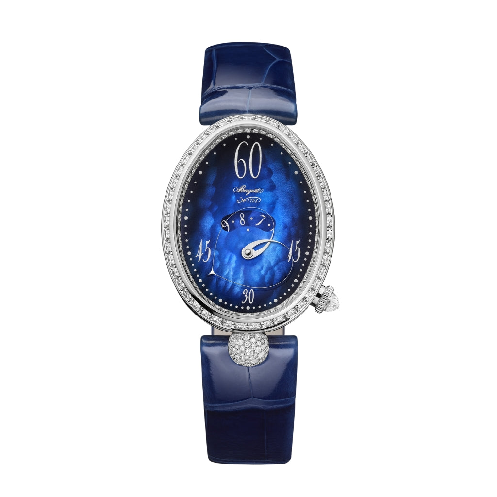 Breguet Reine 36.5 x 28.45mm Blue Mother-Of-Pearl Dial with Diamonds White Gold Blue Leather Strap 9835BB/5Y/964/DD0D