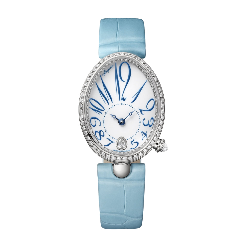 Breguet Reine 36.5 x 28.45mm White Dial with Diamonds White Gold Blue Leather Strap 8918BB/28/964/D00D
