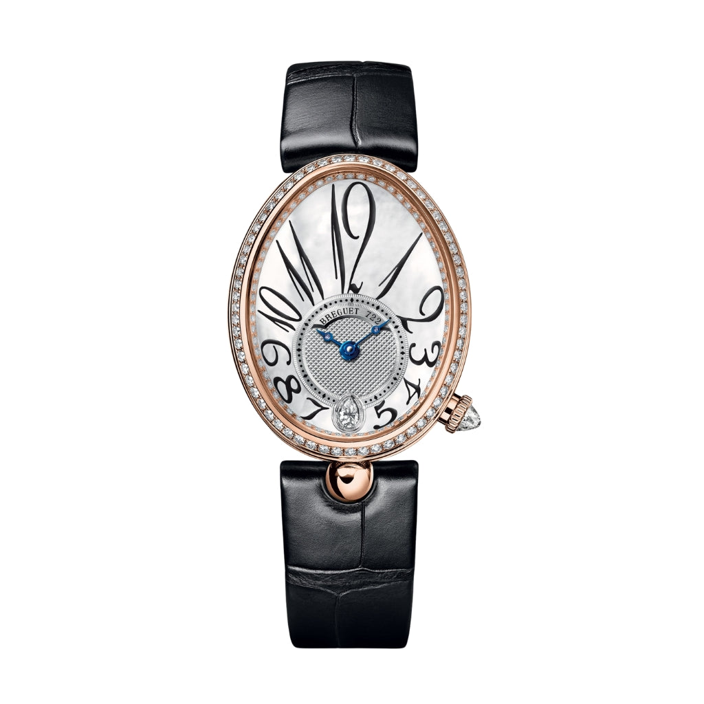 Breguet Reine 36.5 x 28.45mm White Mother-Of-Pearl Dial with Diamonds 18k Rose Gold Black Leather Strap 8918BR/58/964/D00D3L