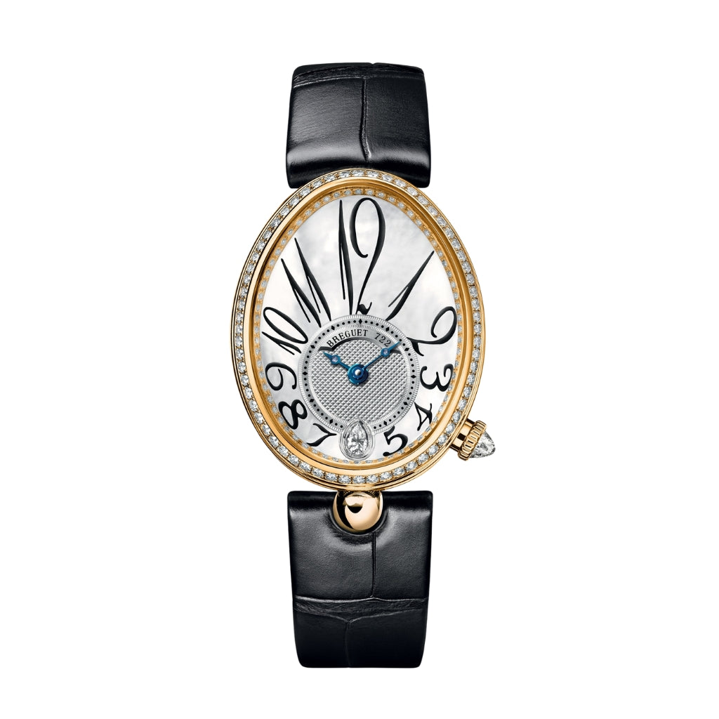 Breguet Reine 36.5 x 28.45mm White Mother-Of-Pearl Dial with Diamonds 18k Yellow Gold Black Leather Strap 8918BA/58/964/D00D3L
