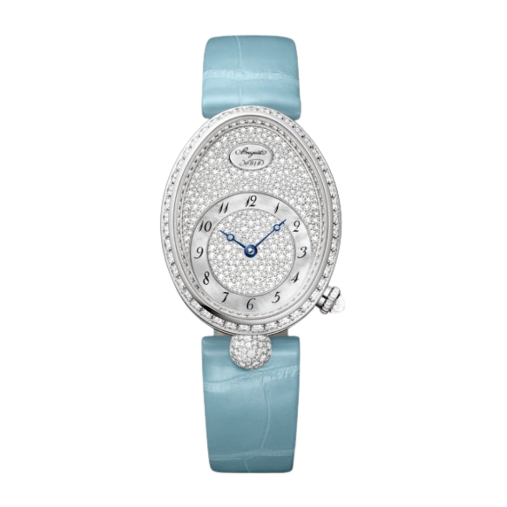 Breguet Reine 36.50 x 28.45 mm Diamond Paved Dial White Gold Blue Leather Strap 8938BB/8D/964/DD0D