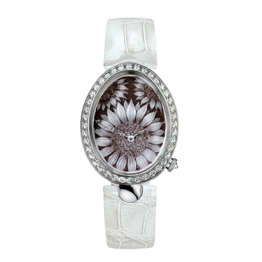 Breguet Reine 40 x 31.95 mm Maroon and Silver Dial with Diamonds White Gold White Leather Strap 8958BB/51/974/D00D3L
