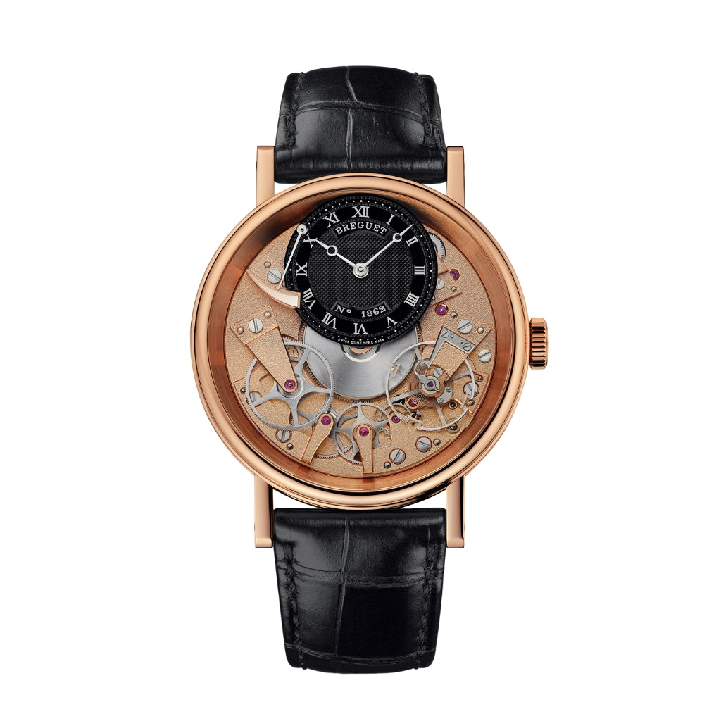 Breguet Tradition 40 mm Black Dial 18k Rose Gold Black Leather Strap 7057BR/R9/9W6