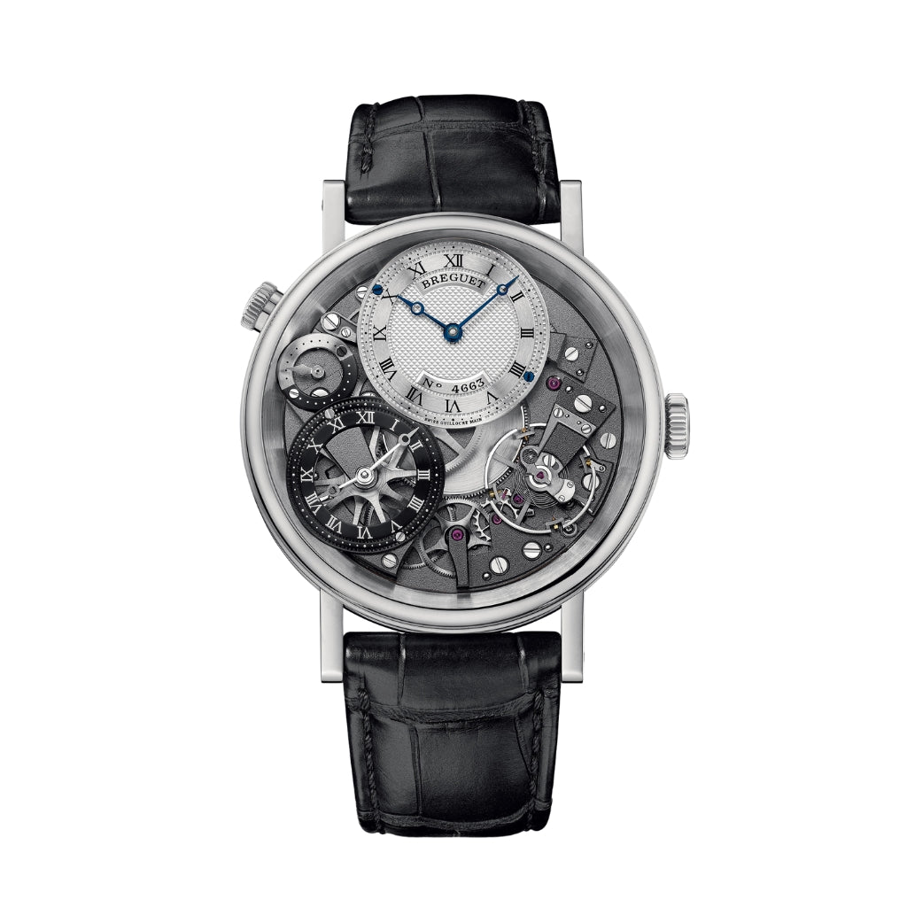 Breguet Tradition 40 mm White Dial White Gold Black Leather Strap 7067BB/G1/9W6