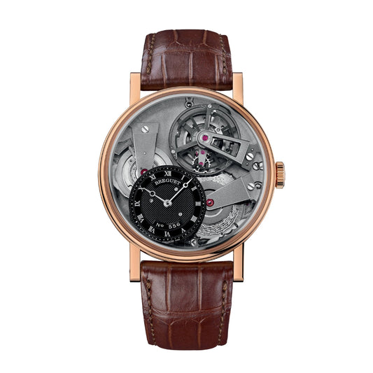 Breguet Tradition 41 mm Black Dial Titanium and 18k Rose Gold Brown Leather Strap 7047BR/G9/9ZU