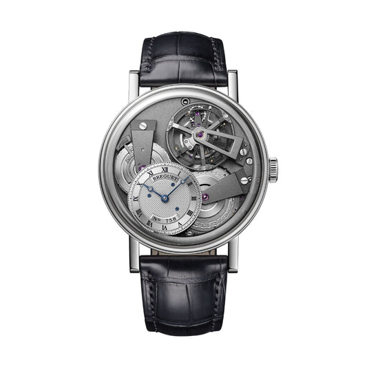 Breguet Tradition 41 mm Silver Dial Platinum Black Leather Strap 7047PT/11/9ZU
