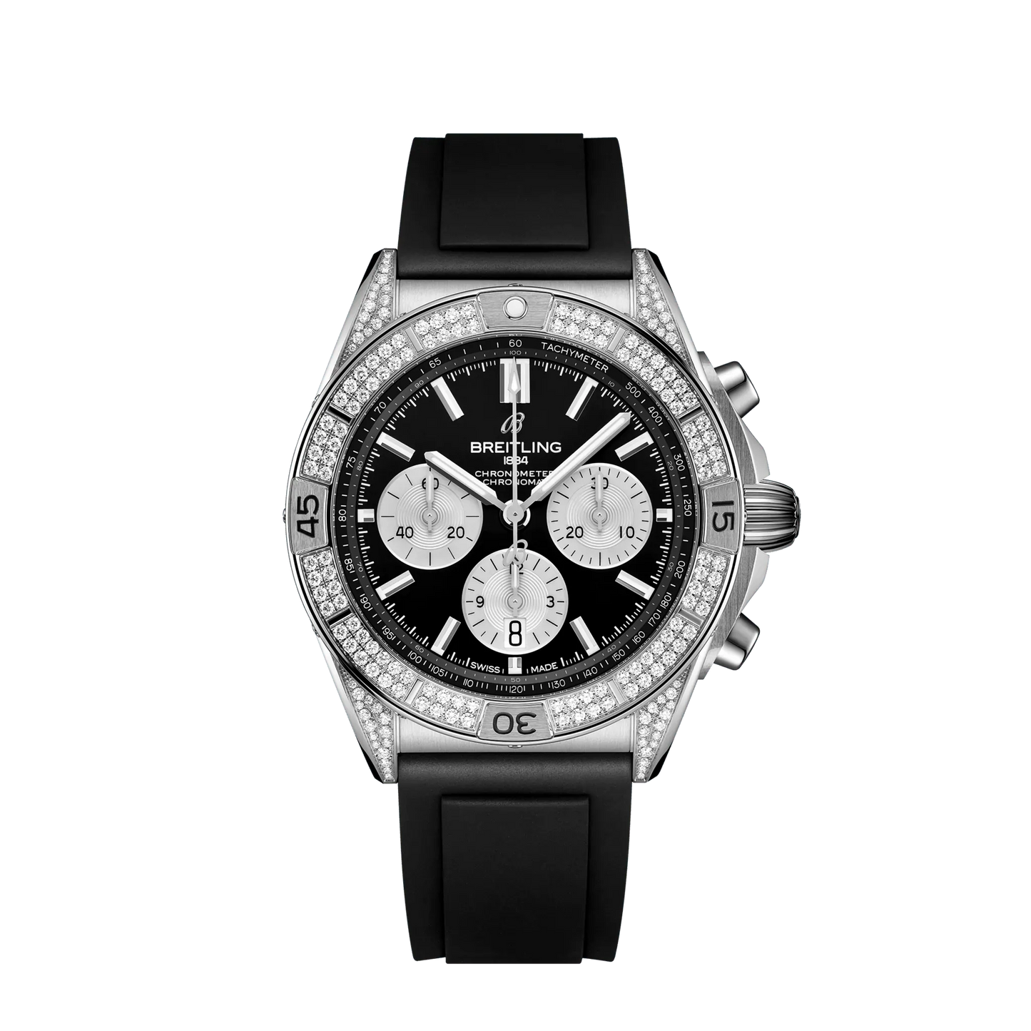 Breitling Chronomat B01 42 mm Black Dial Stainless Steel (Gem-Set) Black Rubber Strap AB0134721B1S1