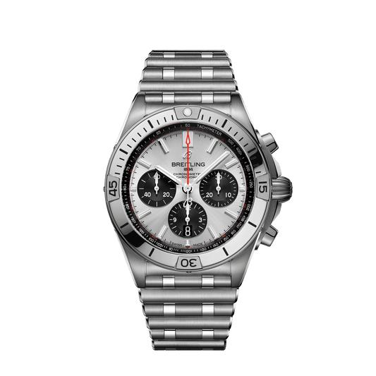 Breitling Chronomat B01 42 mm Silver and Black Dial Stainless Steel Bracelet AB0134101G1A1