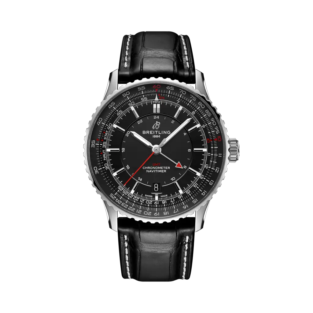 Breitling Navitimer Automatic GMT 41 mm Black Dial Stainless Steel Leather Strap A32310251B1P1