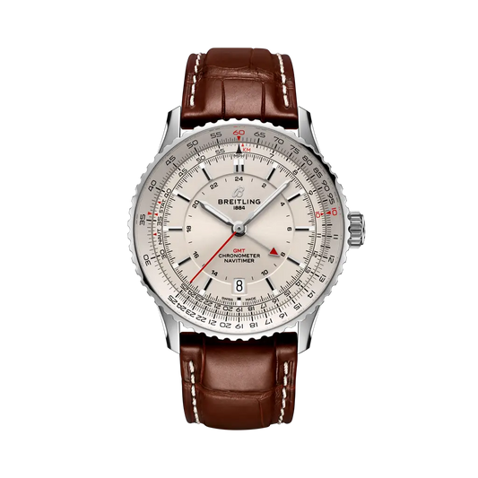 Breitling Navitimer Automatic GMT 41 mm White Dial Stainless Steel   Leather Strap A32310211G1P1