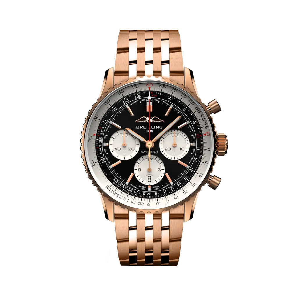 Breitling Navitimer B01 Chronograph 43 mm White With Black Dial 18K Red Gold Bracelet RB0138211B1R1