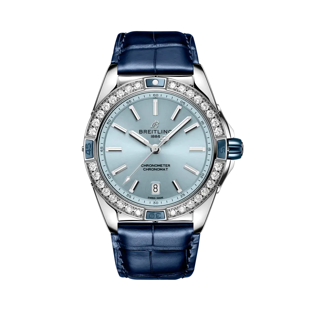 Breitling Super Chronomat Automatic 38 mm Ice-Blue Dial Stainless Steel Leather Strap A17356531C1P1