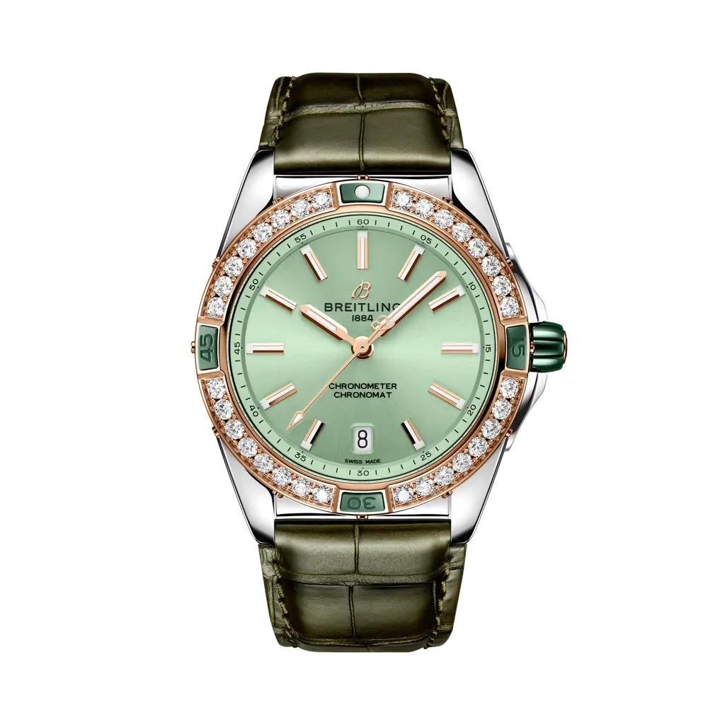 Breitling Super Chronomat Automatic 38 mm Light Green Dial Stainless Steel & 18K Red Gold Leather Strap U17356531L1P1